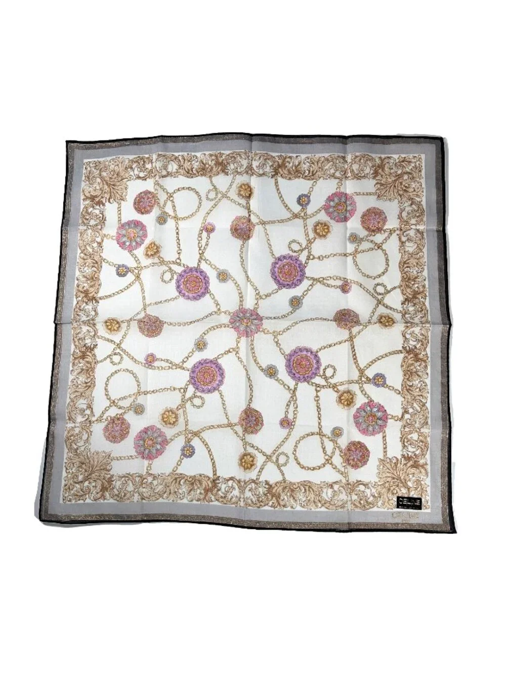 NWT Vintage Celine Floral Chain Lightweight Cotton Scarf 18
